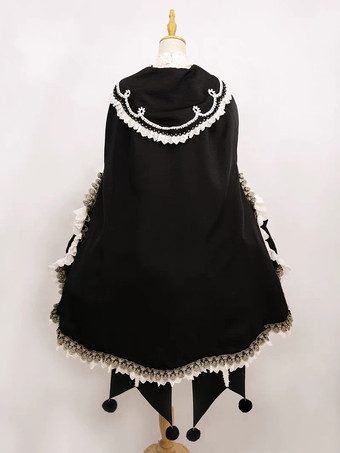 ゴシック ロリータ ケープ ブラック ポリエステル フリル リボン チェック柄 冬用 ロリータ アウター