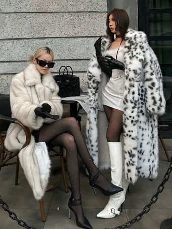 ヒョウ柄フェイクファーコート オーバーサイズラペル 冬用ベルト付きロングジャケット 2025年モデル