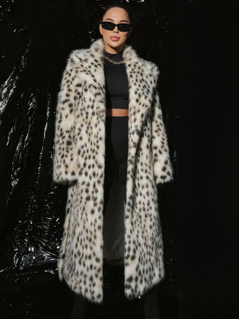 ヒョウ柄フェイクファーコート オーバーサイズラペル 冬用ベルト付きロングジャケット 2025年モデル