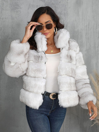 ホワイト フェイクファーコート エクリュ ホワイト ウエスト上げ 長袖 冬用コート