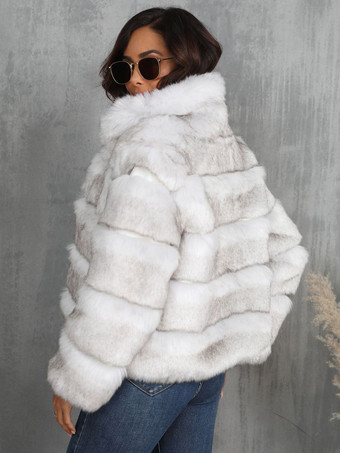 フェイクファーコート エクリュ ホワイト ウエスト上げ 長袖 冬用コート