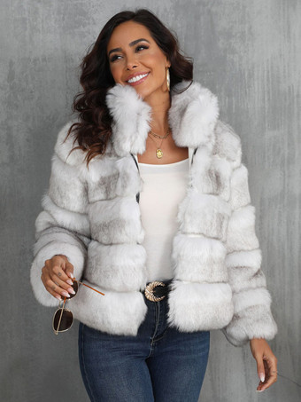 フェイクファーコート エクリュ ホワイト ウエスト上げ 長袖 冬用コート