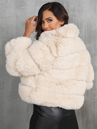 フェイクファーコート エクリュ ホワイト ウエスト上げ 長袖 冬用コート