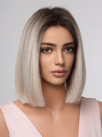 ライトゴール合成ウィッグ ライトゴールド ボブ 耐熱ファイバー レイヤード ショート レディース ショートウィッグ 女性用