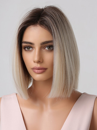 合成ウィッグ ライトゴールド ボブ 耐熱ファイバー レイヤード ショート レディース ショートウィッグ 女性用