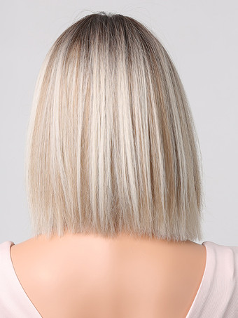 合成ウィッグ ライトゴールド ボブ 耐熱ファイバー レイヤード ショート レディース ショートウィッグ 女性用