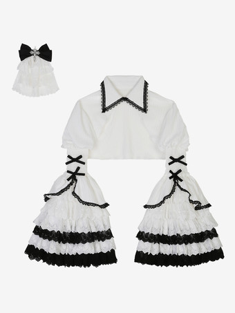 ゴシックロリータブラウス ロリータトップ ホワイト 長袖 フリル レース ロリータシャツ