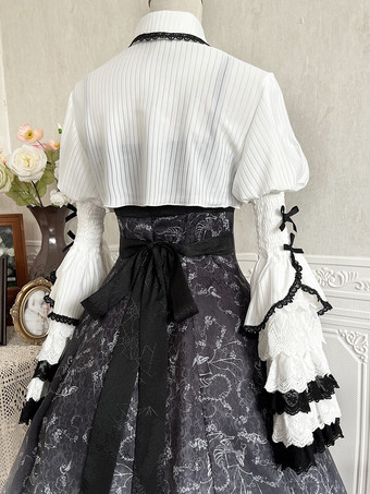 ゴシックロリータブラウス ロリータトップ ホワイト 長袖 フリル レース ロリータシャツ