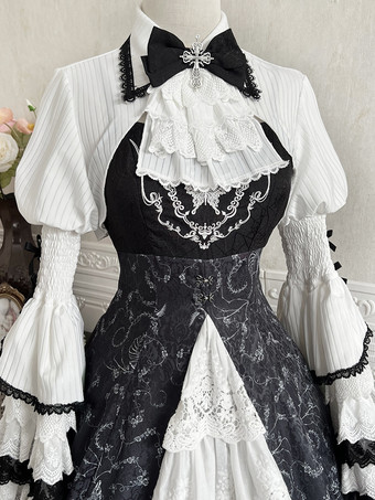 ゴシックロリータブラウス ロリータトップ ホワイト 長袖 フリル レース ロリータシャツ