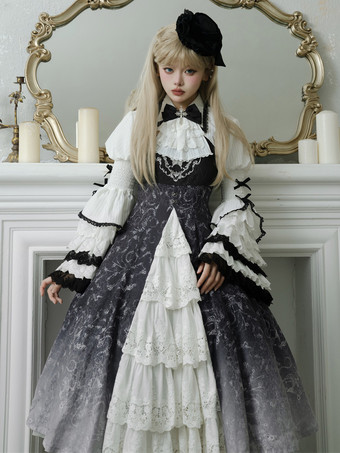 Gothic Lolita Blusen Lolita Top Weißes Langarm Lolita Shirt mit Rüschen und Spitze