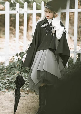 ゴシックロリータケープ コーヒーブラウン ポリエステル リボンチェーン 冬用ロリータアウター