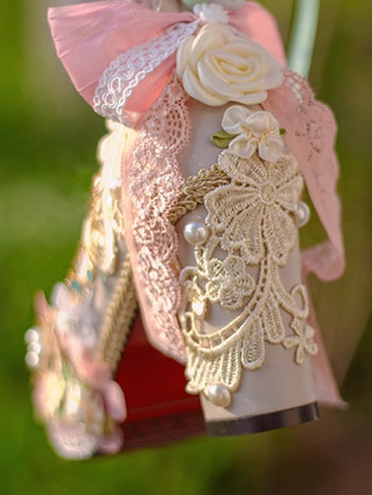 ロリータ ウェディングドレス ロリータ フットウェア ピンク レース フリル パール 花 ラウンドトゥ PU レザー ロリータ シューズ