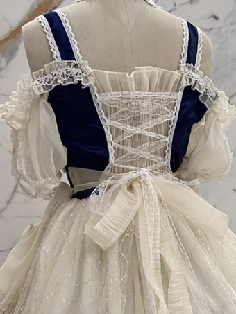 ゴシックロリータドレス レースフリル カラーブロック エクリュホワイト エクリュホワイト