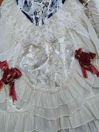 ゴシックロリータドレス レースフリル カラーブロック エクリュホワイト エクリュホワイト