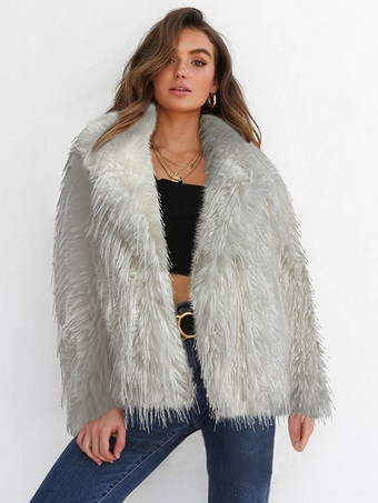 フリンジ付きフェイクファーコート ノッチラペル 環境に優しい女性用冬用ジャケット 2025