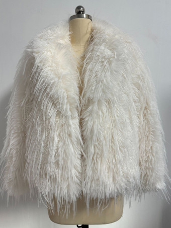 ホワイト フリンジ付きフェイクファーコート ノッチラペル 環境に優しい女性用冬用ジャケット 2025