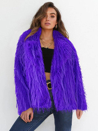 フリンジ付きフェイクファーコート ノッチラペル 環境に優しい女性用冬用ジャケット 2025