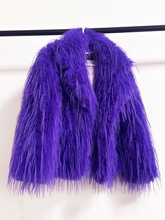 パープル フリンジ付きフェイクファーコート ノッチラペル 環境に優しい女性用冬用ジャケット 2025