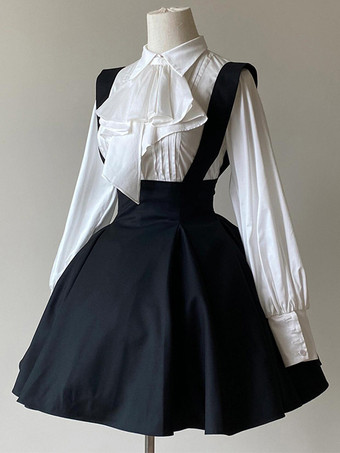 ゴシックロリータブラウス ロリータトップ フリル 長袖ブラウス ホワイトロリータシャツ