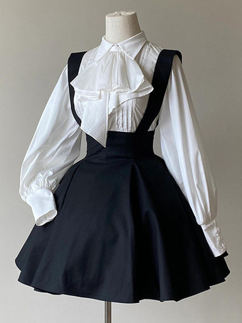 ゴシックロリータブラウス ロリータトップ フリル 長袖ブラウス ホワイトロリータシャツ