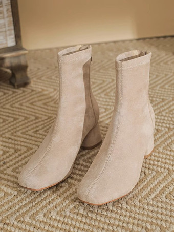 Albicocca Stivaletti alla caviglia color albicocca stivaletti in pelle scamosciata con punta quadrata e tacco spesso