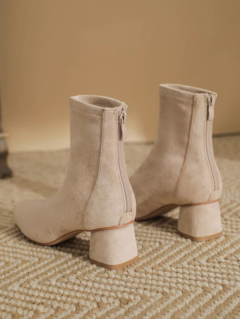 Stivaletti alla caviglia color albicocca stivaletti in pelle scamosciata con punta quadrata e tacco spesso