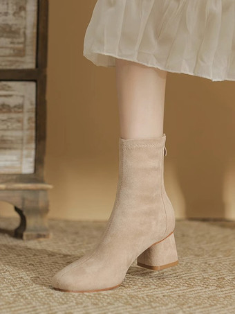 Stivaletti alla caviglia color albicocca stivaletti in pelle scamosciata con punta quadrata e tacco spesso