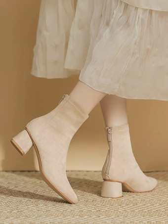 Stivaletti alla caviglia color albicocca stivaletti in pelle scamosciata con punta quadrata e tacco spesso