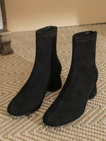 Nero Stivaletti alla caviglia color albicocca stivaletti in pelle scamosciata con punta quadrata e tacco spesso