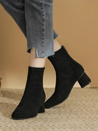 Stivaletti alla caviglia color albicocca stivaletti in pelle scamosciata con punta quadrata e tacco spesso