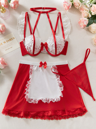 女性メイドコスチュームスカートTバックトップサーバントガールブラセット