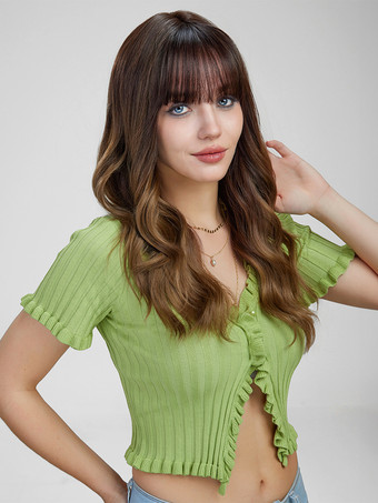 ブラウン 女性用ロングウィッグ コーヒーブラウン 耐熱ファイバー ロング合成ウィッグ