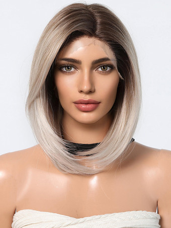 ライトゴール女性用ロングウィッグ ライトゴールド 耐熱ファイバー ショート合成ウィッグ