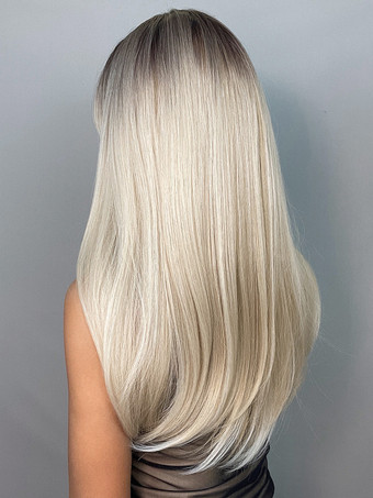 女性用ロングウィッグ ライトゴールド 耐熱ファイバー ロング合成ウィッグ