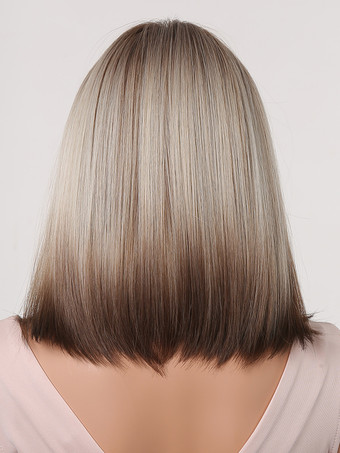 合成ウィッグ ライトゴールド 耐熱ファイバー ミディアム レディース ショートウィッグ 女性用