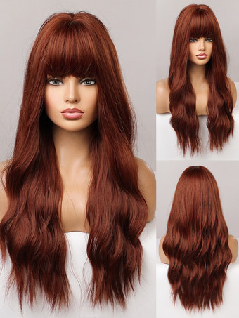 マホガニー女性用ロングウィッグ マホガニー耐熱繊維 ロング合成ウィッグ