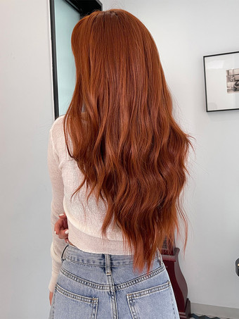 女性用ロングウィッグ マホガニー耐熱繊維 ロング合成ウィッグ