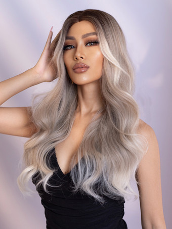 Panna Parrucca lunga da donna bianca ecrù in fibra resistente al calore parrucche sintetiche lunghe