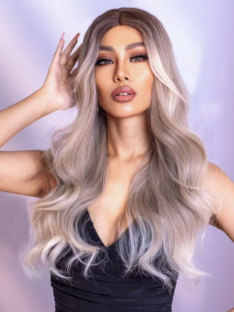 Parrucca lunga da donna bianca ecrù in fibra resistente al calore parrucche sintetiche lunghe