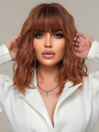 合成ウィッグ マホガニー 耐熱繊維 ショート 女の子用 ショートウィッグ 女性用