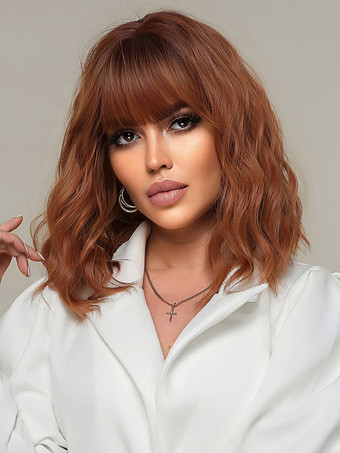 合成ウィッグ マホガニー 耐熱繊維 ショート 女の子用 ショートウィッグ 女性用