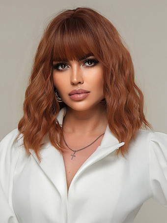 合成ウィッグ マホガニー 耐熱繊維 ショート 女の子用 ショートウィッグ 女性用