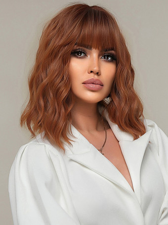 合成ウィッグ マホガニー 耐熱繊維 ショート 女の子用 ショートウィッグ 女性用