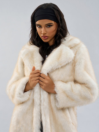 ホワイトフェイクファーコート ノッチラペル オーバーサイズ 冬用ロングジャケット レディース 2025