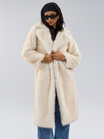 ホワイトフェイクファーコート ノッチラペル オーバーサイズ 冬用ロングジャケット レディース 2025