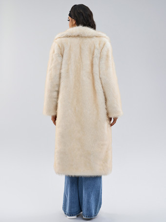 ホワイトフェイクファーコート ノッチラペル オーバーサイズ 冬用ロングジャケット レディース 2025