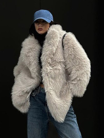 フェイクファーコート オーバーサイズ ターンダウンカラー カジュアル 冬 ロングジャケット レディース 2025