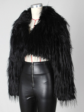 フリンジ付きフェイクファークロップドコート Vネック 冬ジャケット レディース 2025