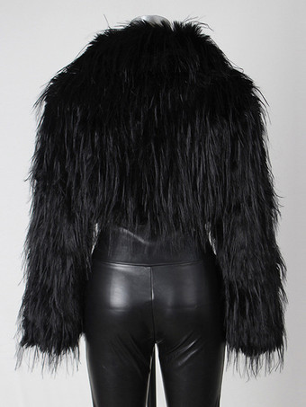 フリンジ付きフェイクファークロップドコート Vネック 冬ジャケット レディース 2025