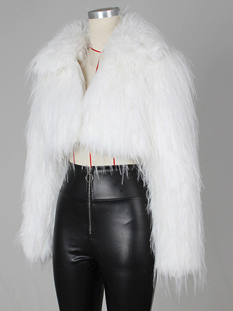 フリンジ付きフェイクファークロップドコート Vネック 冬ジャケット レディース 2025